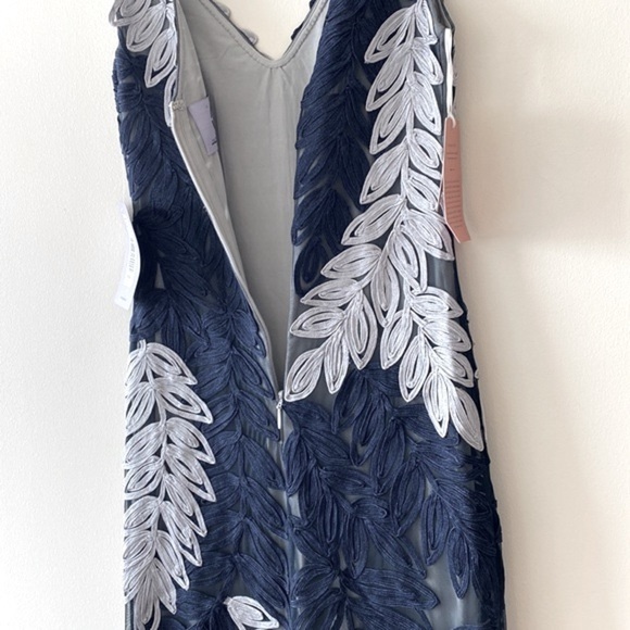 JS Collections Soutache Embroidered Leaf Gown in Navy/Cloud - Picture 16 of 16